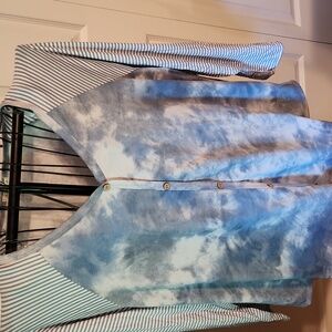 e. Luna Blue & White Tie-Dye/Stripe LS Top/ Size 2X/ NWT
